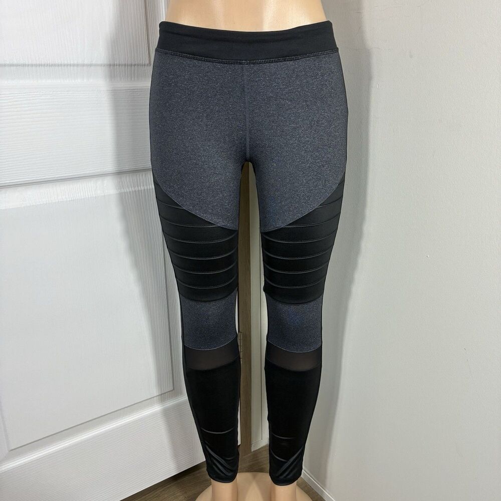 Forever 21 Women Black Gray Leggings Size M Mid rise  Stretch Skinny y2k